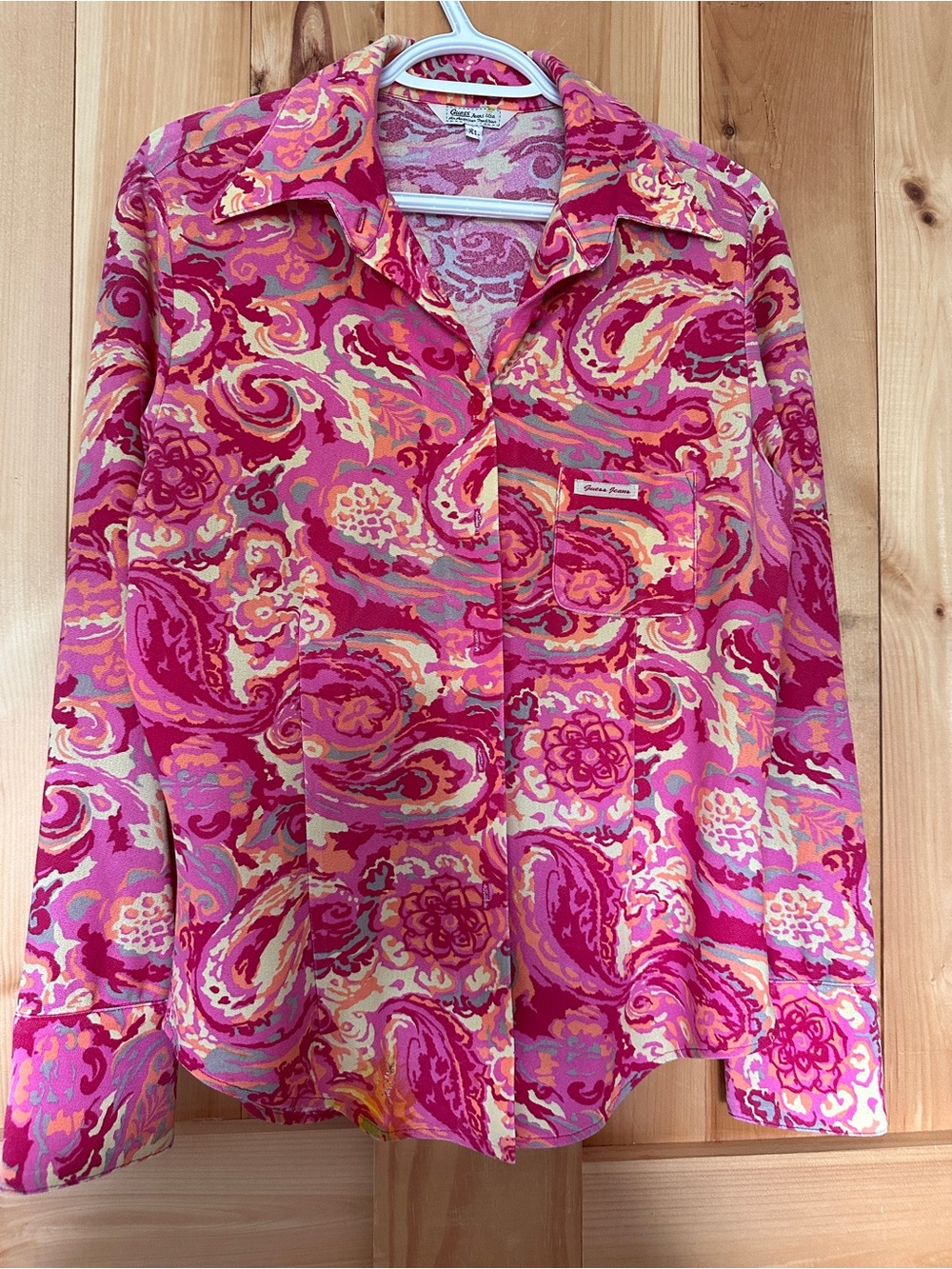 Vintage Vintage Guess Jeans USA Paisley Button Down Shirt Pink Orange XL Y2K 90s